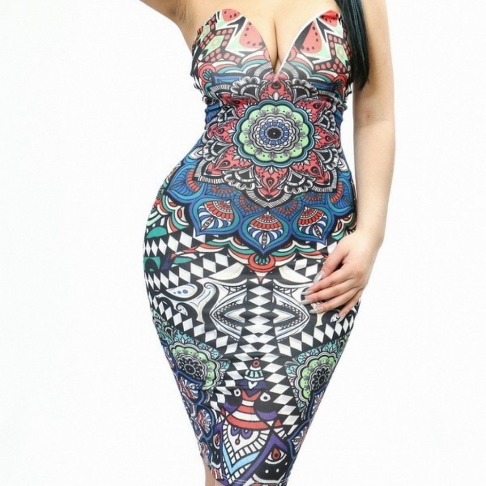 Printed design bodycon dress